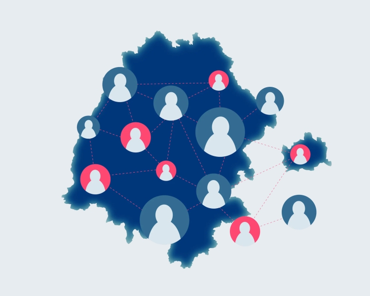 Landkarte mit verschiedene Personen Icons