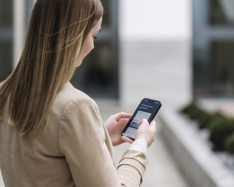 Eine Frau schaut auf ihr Handy.