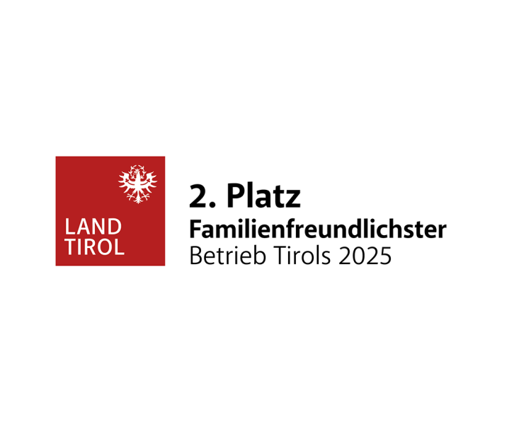 Grafik mit der Auszeichnung vom Land Tirol: 2. Platz Familienfreundlichster Betrieb Tirols 2025