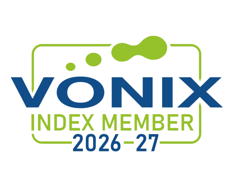 Grafik mit einem grünen Rahmen und folgendem Text: VÖNIX Index Member 2026 - 27.