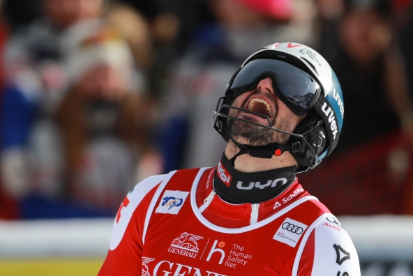 Skirennläufer Johannes Strolz zeigt bei einem Rennen Skirennläufer Johannes Strolz zeigt Emotionen in Val-d'Isère Emotionen