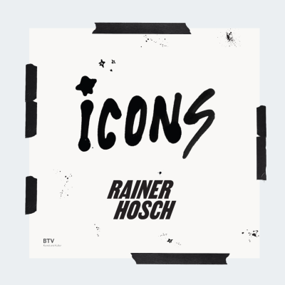 Logo der Ausstellung „ICONS by RAINER HOSCH“ mit den Logos von BTV Kunst & Kultur und ICONS.