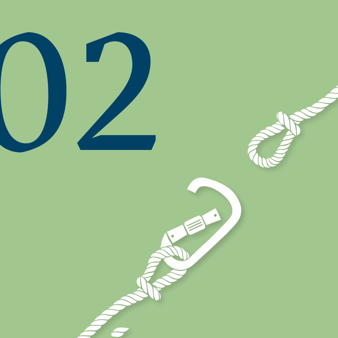 Illustration in der Farbe Grün mit der Zahl 02 in Dunkelblau und einer Kette mit Anker in Weiß